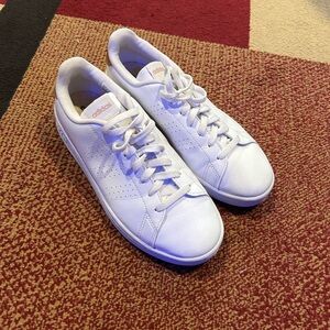 adidas White Low-Top Leather Sneakers with Subtle Pink Logo